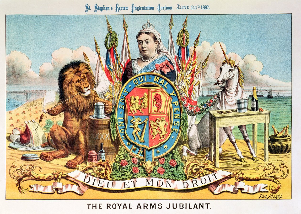 The Royal Arms Jubilant, de &39;St. Apresentação de Revisão de Stephen Cartoon, 25 de junho de 1887 de Tom Merry