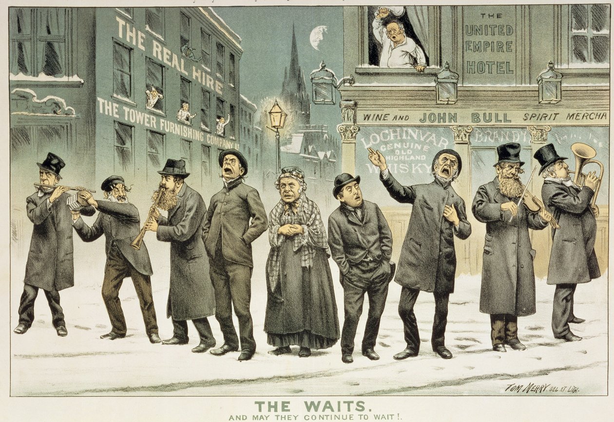 As esperas, e podem continuar a esperar, de &39;St. Apresentação de Revisão de Stephen Cartoon, 25 de dezembro de 1886 (cor litho) de Tom Merry