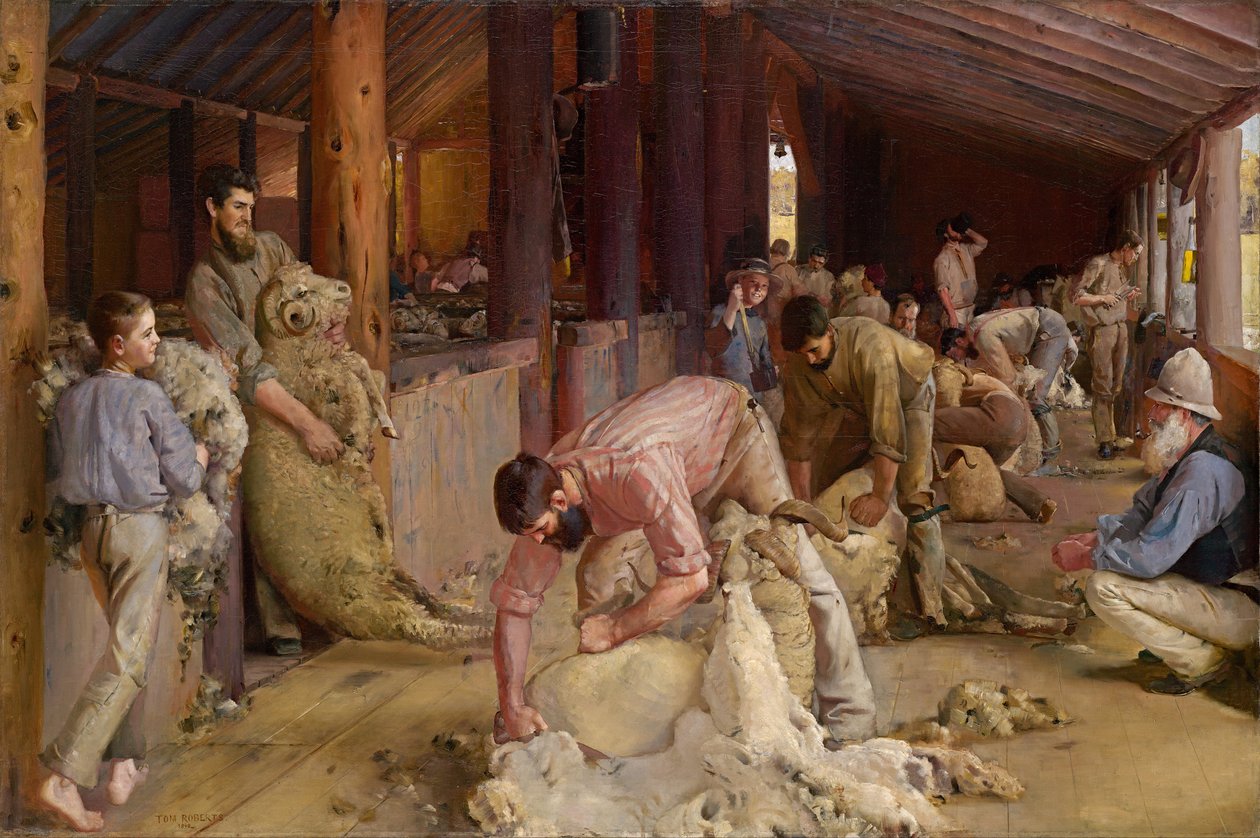 Tosquiando os carneiros de Tom Roberts