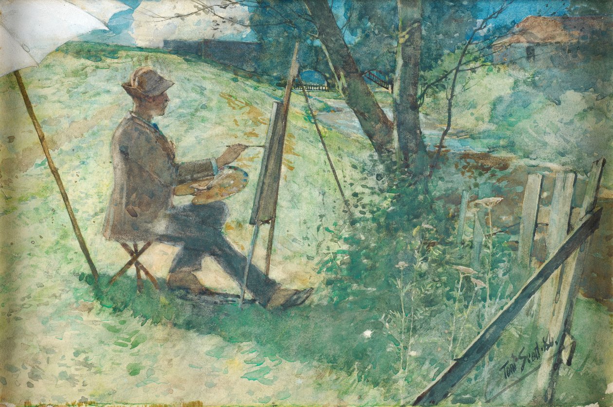 Artist Painting by a Burn, 1886 (com aumento de papel) de Tom Scott