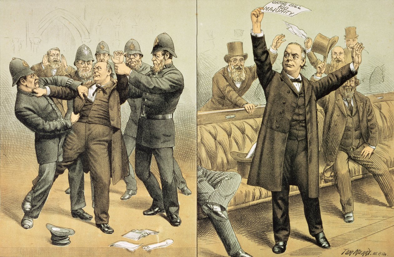 O juramento de Bill passou por cem votos, de &39;St. Apresentação de Revisão de Stephen Cartoon, 24 de março de 1888 de Tom Merry