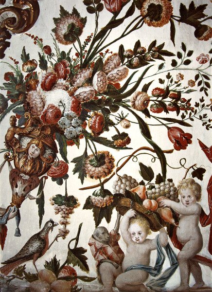 Decoração animada com flores, putti e um pássaro (ver também 387308) de Tomas Ferrer
