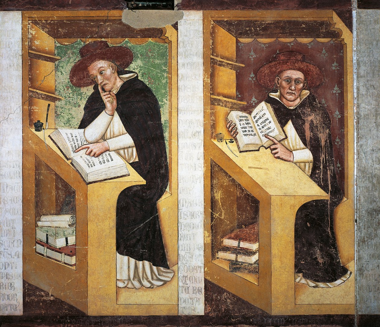 Monges Dominicanos, detalhe do Ciclo de Quarenta Membros Ilustres da Ordem Dominicana, por Tommaso da Modena (1326-1379), fresco, detalhe, Convento Dominicano, Treviso, Itália de Tomaso da (late 15th century) Modena