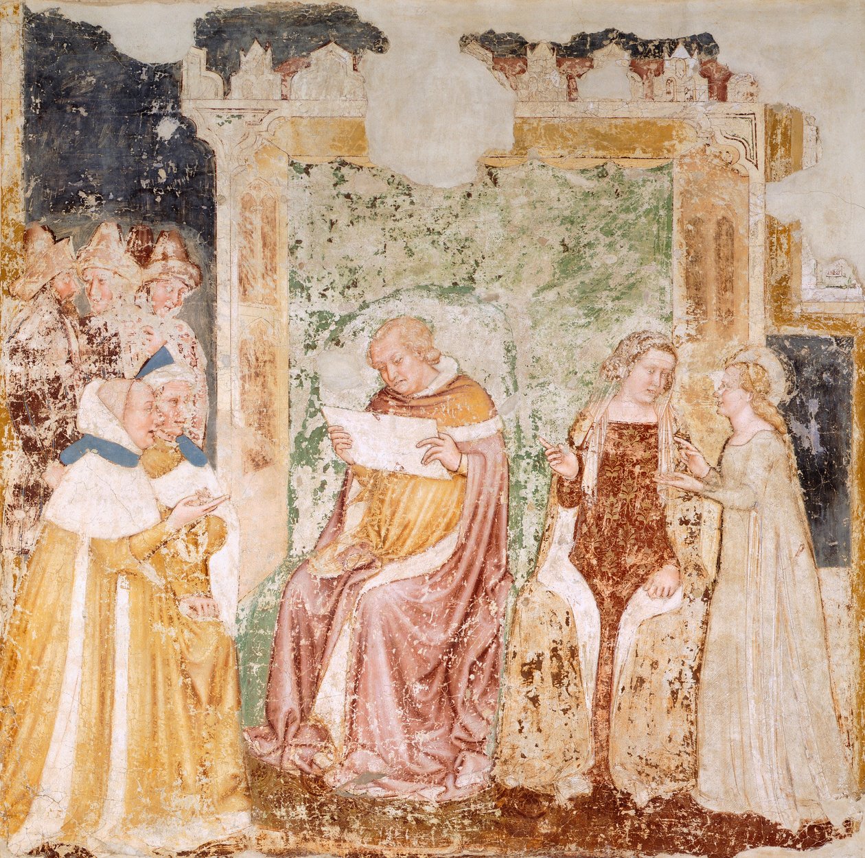 Embaixada ao Rei da Bretanha, detalhe de Histórias de Santa Úrsula, de Tommaso da Modena (1326-1379), fresco, detalhe, Igreja de Santa Caterina, Treviso de Tomaso da (late 15th century) Modena