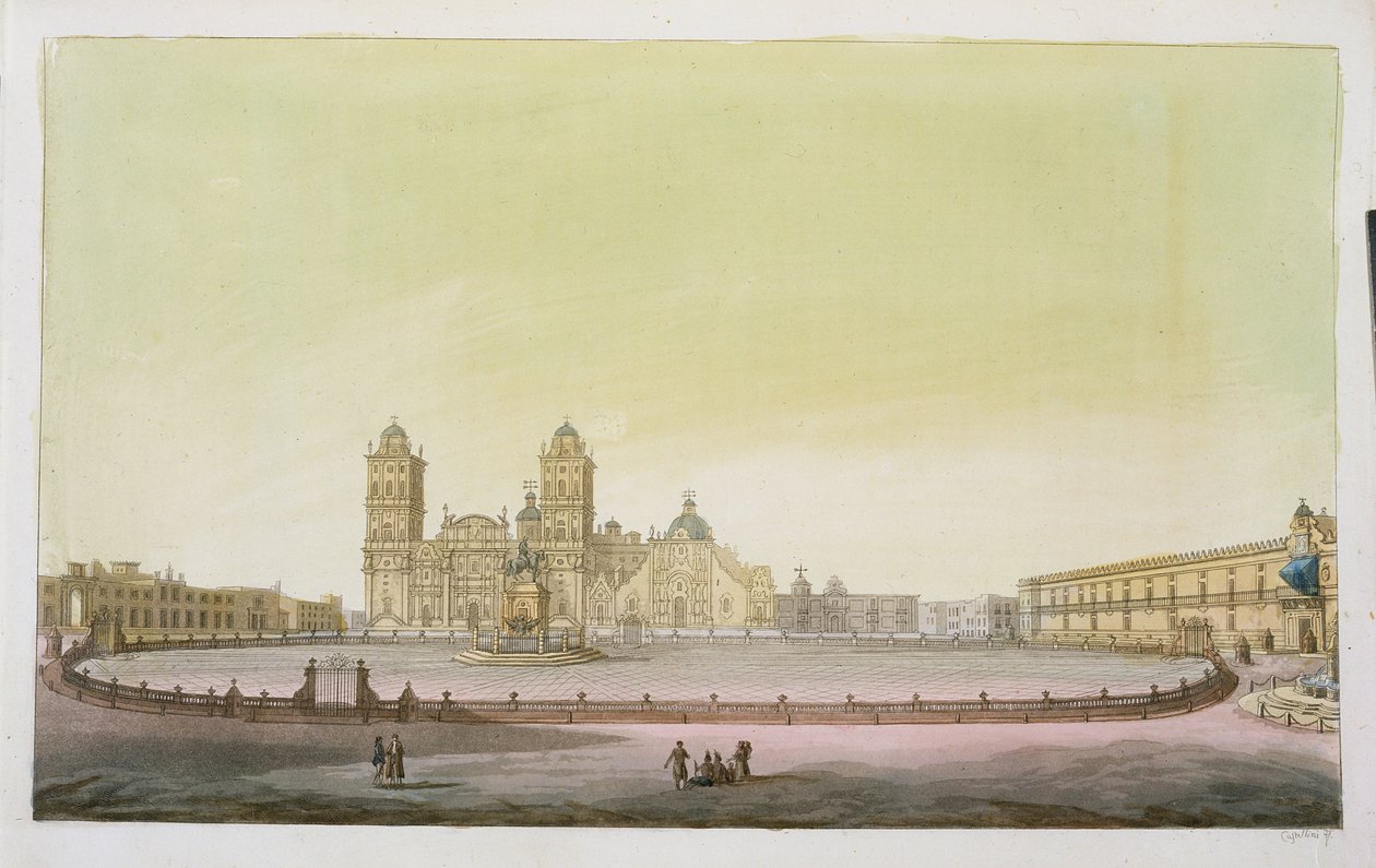 Vista, de, a, principal, quadrado, em, cidade méxico, (color, engraving) de Tommaso Castellini