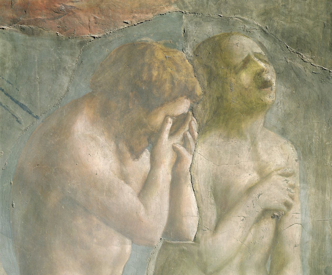 Adão e Eva banidos do Paraíso, c.1427 (detalhe) (pré-restauração) (veja também 63190) de Tommaso Masaccio