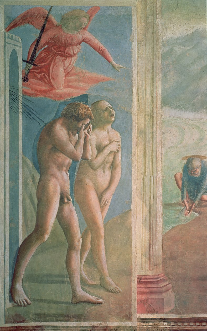 Adão e Eva banidos do Paraíso, c.1427 (pós-restauração) (ver também 200134 e 428037) de Tommaso Masaccio
