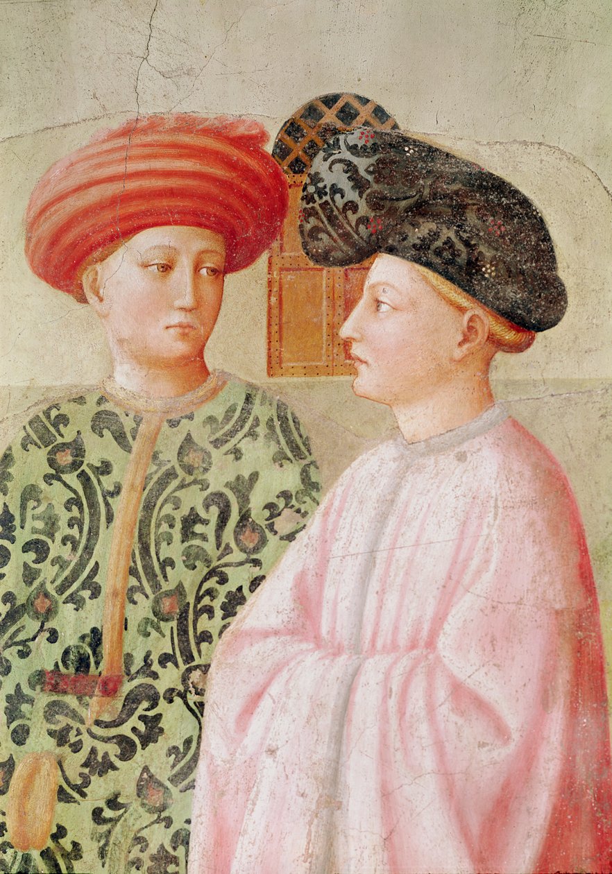 Detalhe das figuras por trás de São Pedro, do Levantamento de Tabitha, c.1427 de Tommaso Masolino da Panicale