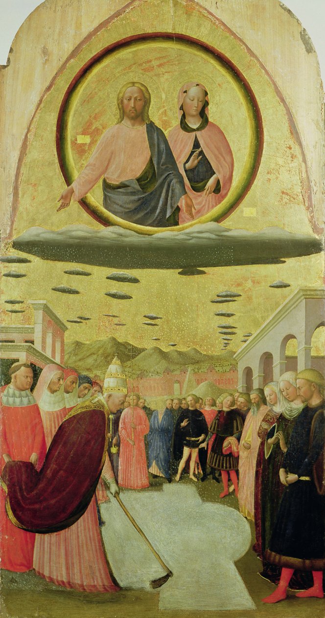 Papa Libério (r.352-66) Fundação da Basílica de Santa Maria della Neve de Tommaso Masolino da Panicale