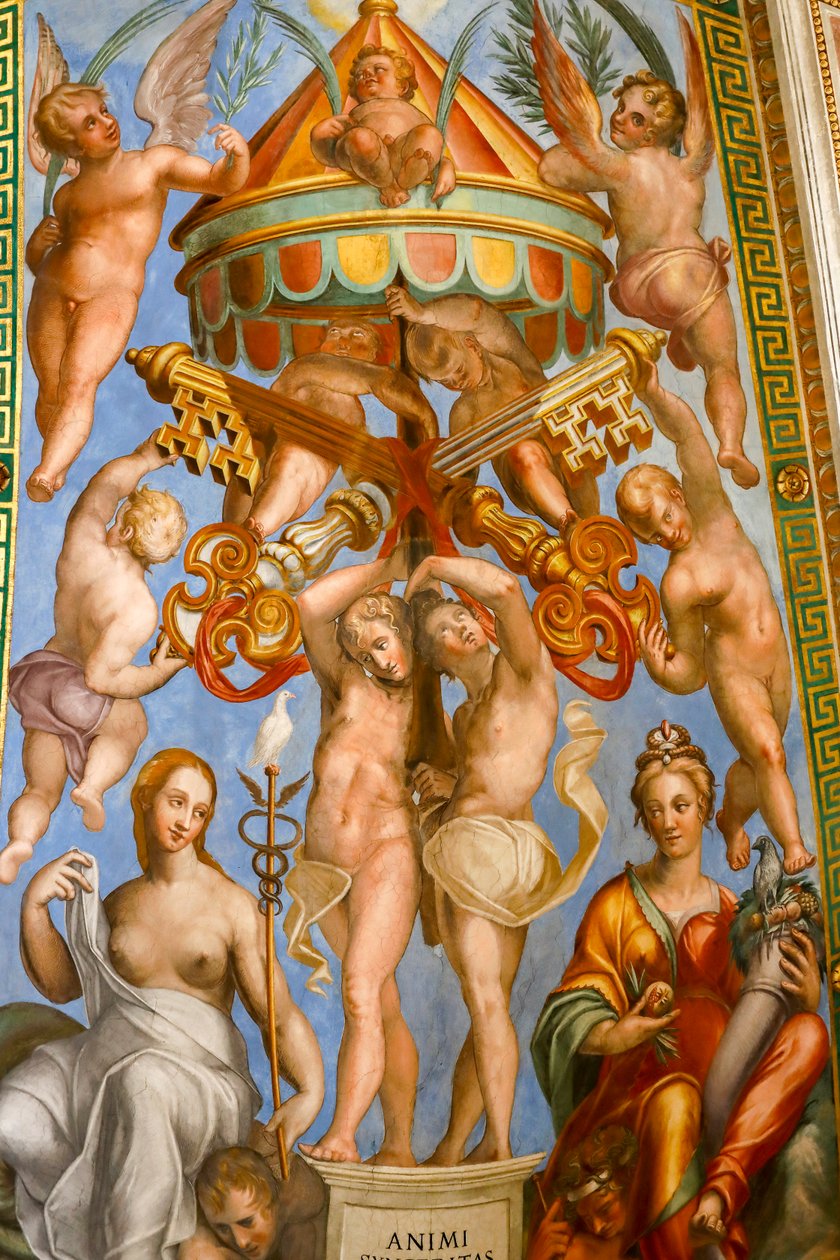 o teto do Salão de Constantino, detalhe. 1585 (fresco) de Tommaso Laureti