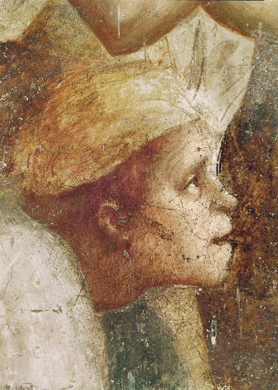 Cabeça do aleijado, de São Pedro Cura com sua Sombra, c.1427 (detalhe de 60321) de Tommaso Masaccio
