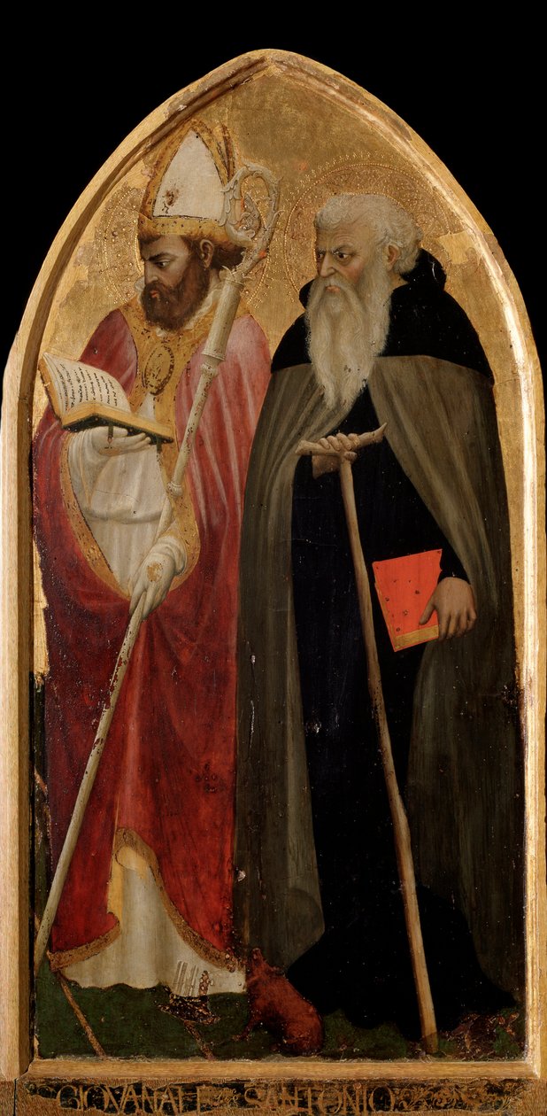 Tríptico de San Giovenale: painel direito com Santo Antônio o Grande e Santo Juvenal (Giovenale) - retábulo de Tommaso Masaccio