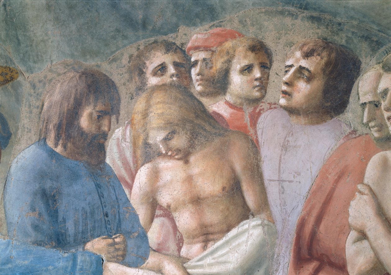 São Pedro Batizando os Neófitos Detalhe dos rostos no meio da multidão, c.1427 afrescos também ver 63311 de Tommaso Masaccio