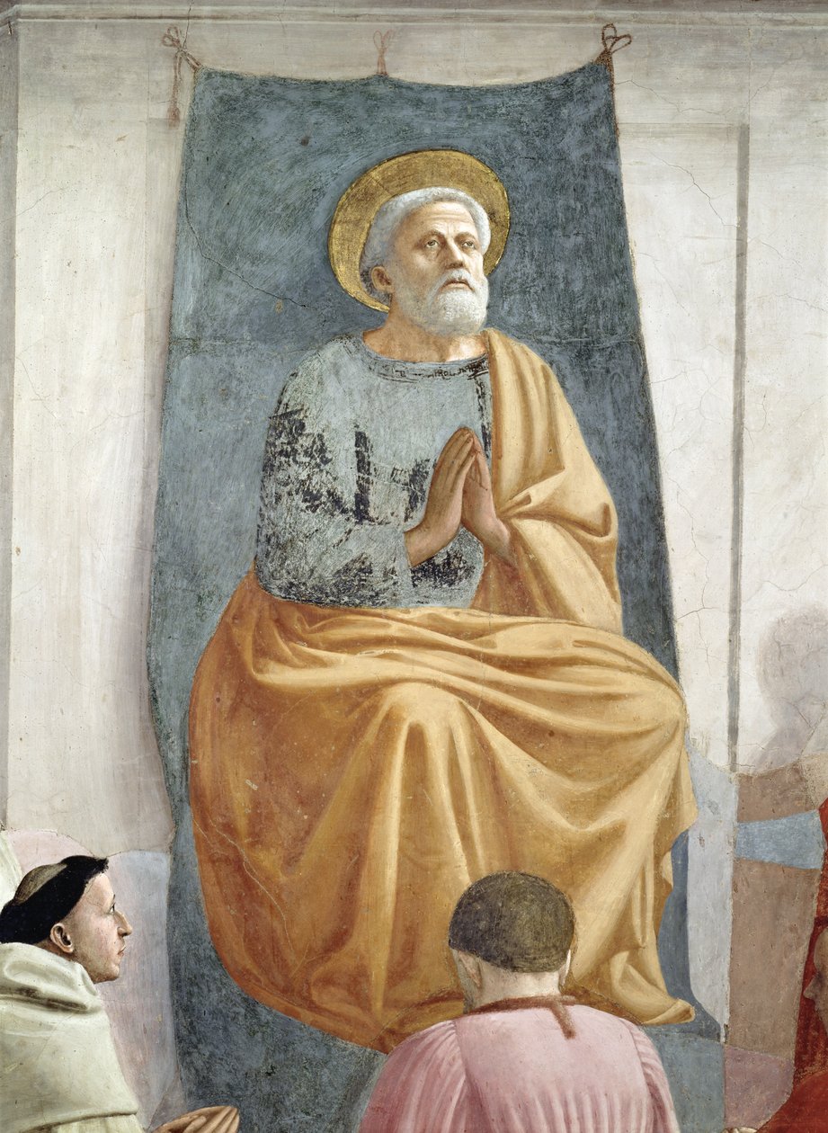 São Pedro entronizado como primeiro bispo de Antioquia, c.1427 detalhe do afresco 63302 de Tommaso Masaccio