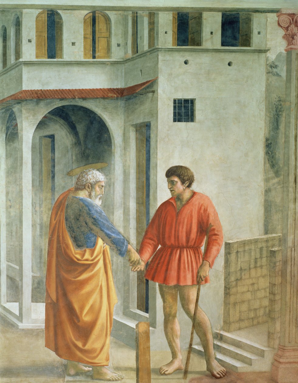 Homenagem dinheiro São Pedro paga o coletor de impostos - detalhe de 31642, c.1427 afresco de Tommaso Masaccio