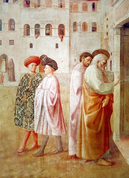 Detalhe de São Pedro, da Ressurreição de Tabitha, c.1427 (detalhe de 57195) de Tommaso Masolino da Panicale