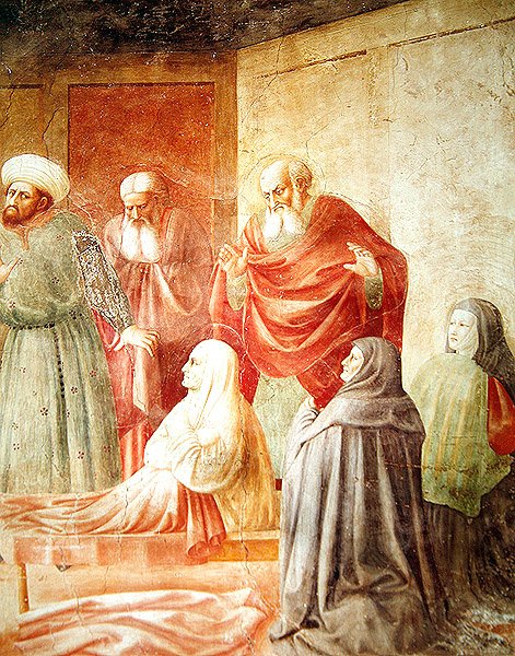Detalhe de Tabitha, do Levantamento de Tabitha, c.1427 de Tommaso Masolino da Panicale