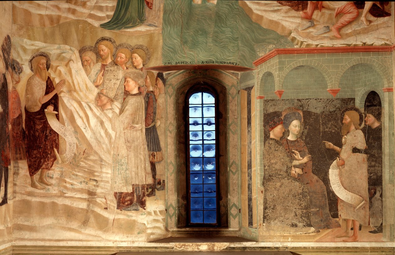 Episódio da vida de São João Batista: a predicação de São João Batista no deserto e São João Batista diante de um Herodes - de Tommaso Masolino da Panicale