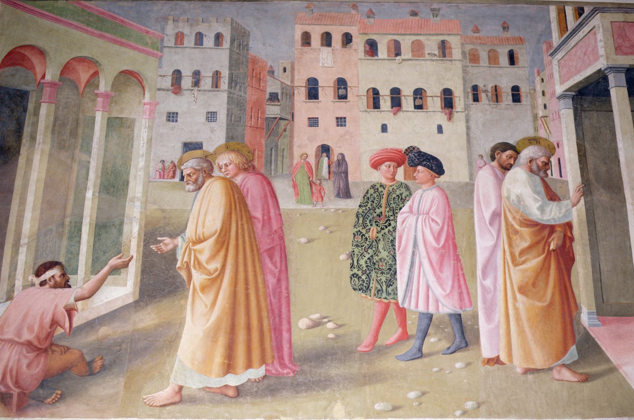 Cura do aleijado e criação de Tabitha de Tommaso Masolino da Panicale