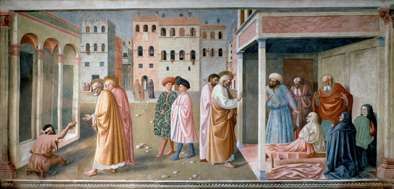 São Pedro guerreia a estropia e a ressurreição de Tabitha Fresco por Tommaso di Cristoforo Fini dit Masolino da Panicale (1383-around 1440) de Tommaso Masolino da Panicale