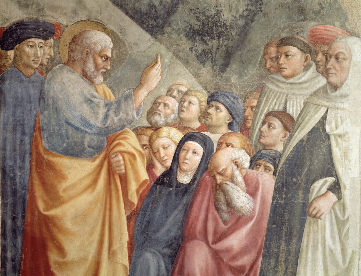 São Pedro pregando em Jerusalém detalhe do afresco 63.197 c.1427 de Tommaso Masolino da Panicale