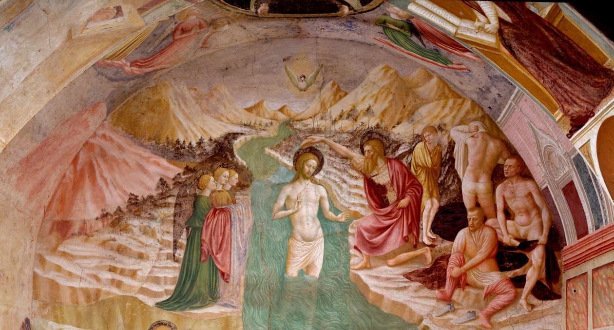 A vida de João Batista: o batismo do cristo - Fresco de Tommaso Masolino da Panicale
