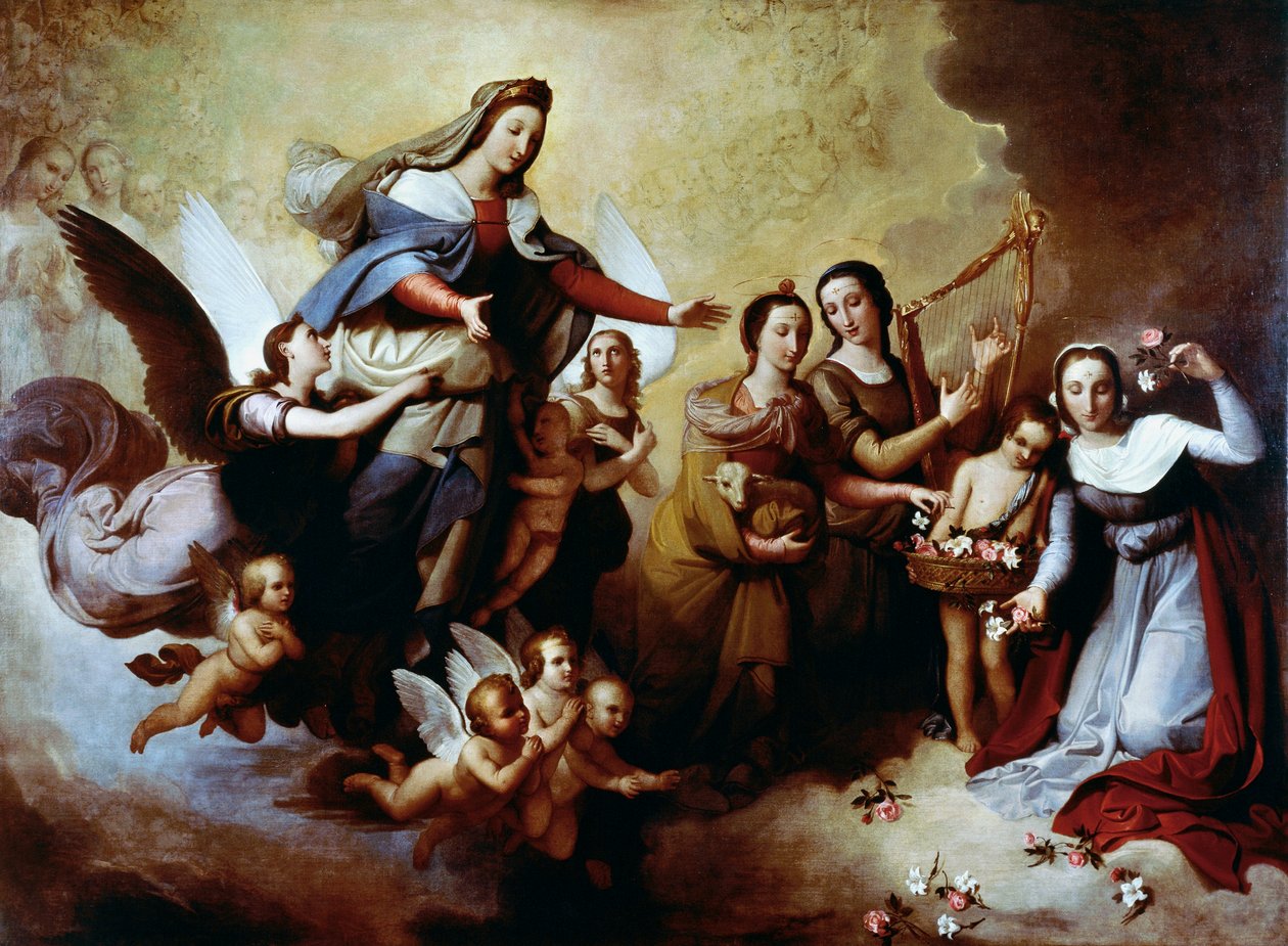 Aparição da Virgem a São Estanislau Kostka, por Tommaso Minardi, Igreja de Santo André no Quirinal, Roma. Itália de Tommaso Minardi