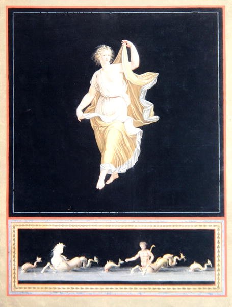Cópia de uma pintura alegórica pompeia, um desenho de papel de parede panorâmico, c,1790 de Tommaso Piroli