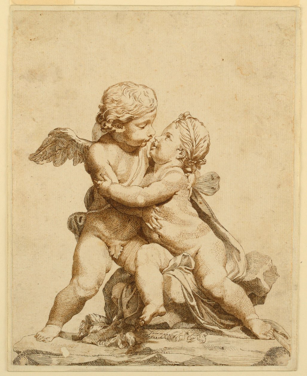 Desenho, Dois cupidos a beijarem-se, 1750-90 de Tommaso Todeschini
