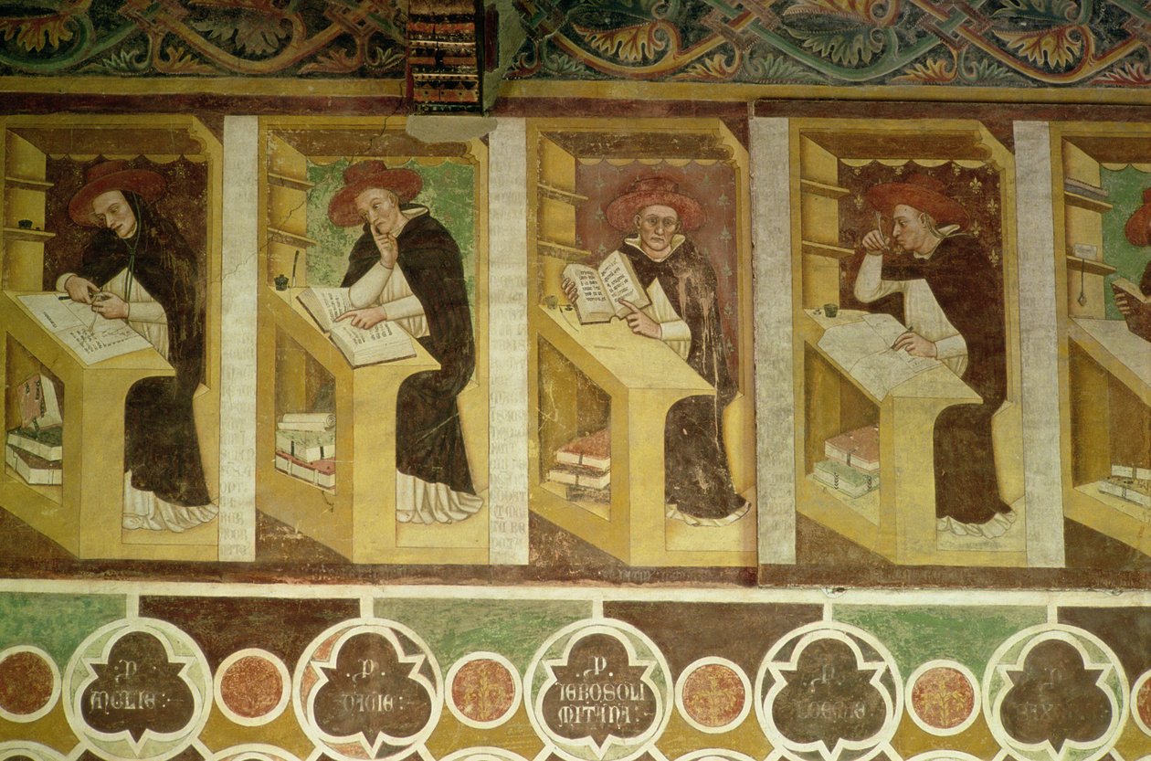 Quatro monges dominicanos em suas mesas, do ciclo de "Quarenta membros ilustres da ordem dominicana", na Chapterhouse, 1342 de Tommaso da Modena