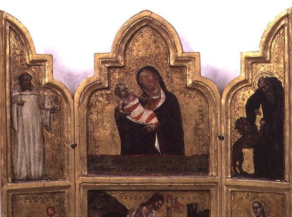 Madonna e Criança com São Bento e São Jerônimo, metade superior do tríptico (ver também 78652) de Tommaso da Modena Barisino or Rabisino