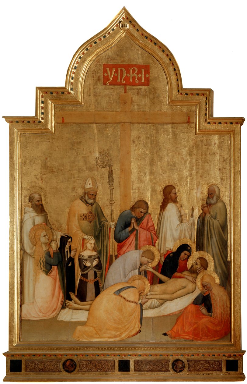 Pieta com santo Remigius e santo Benedict (tempera sobre madeira, c.1365) de Tommaso di Stefano Giottino
