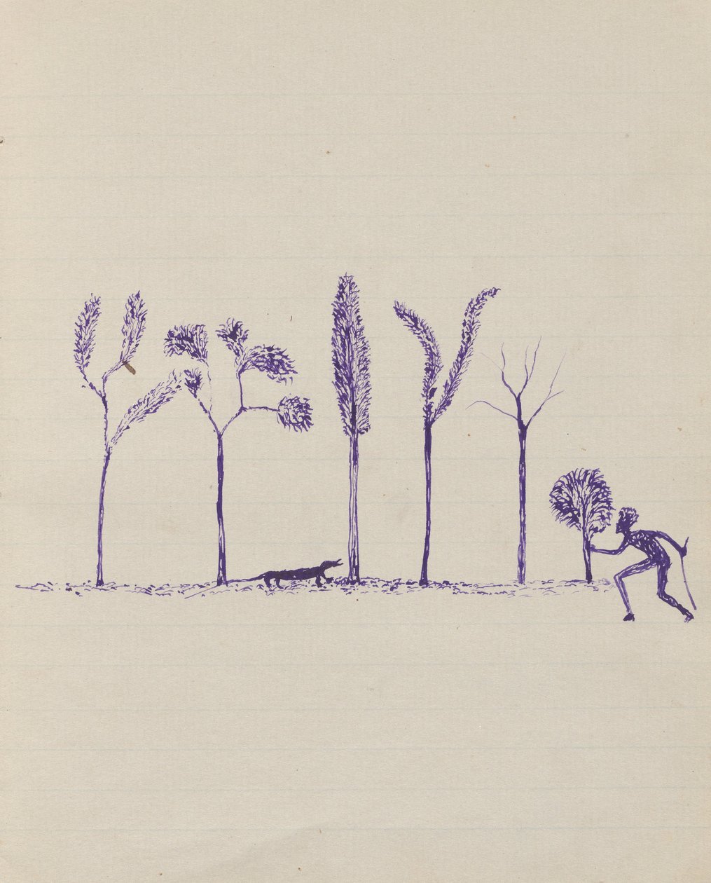 Kwatkwat people - (Aborígene hunting goanna) Sketchbook principalmente de atividades de aborígenes e brancos de Tommy McRae