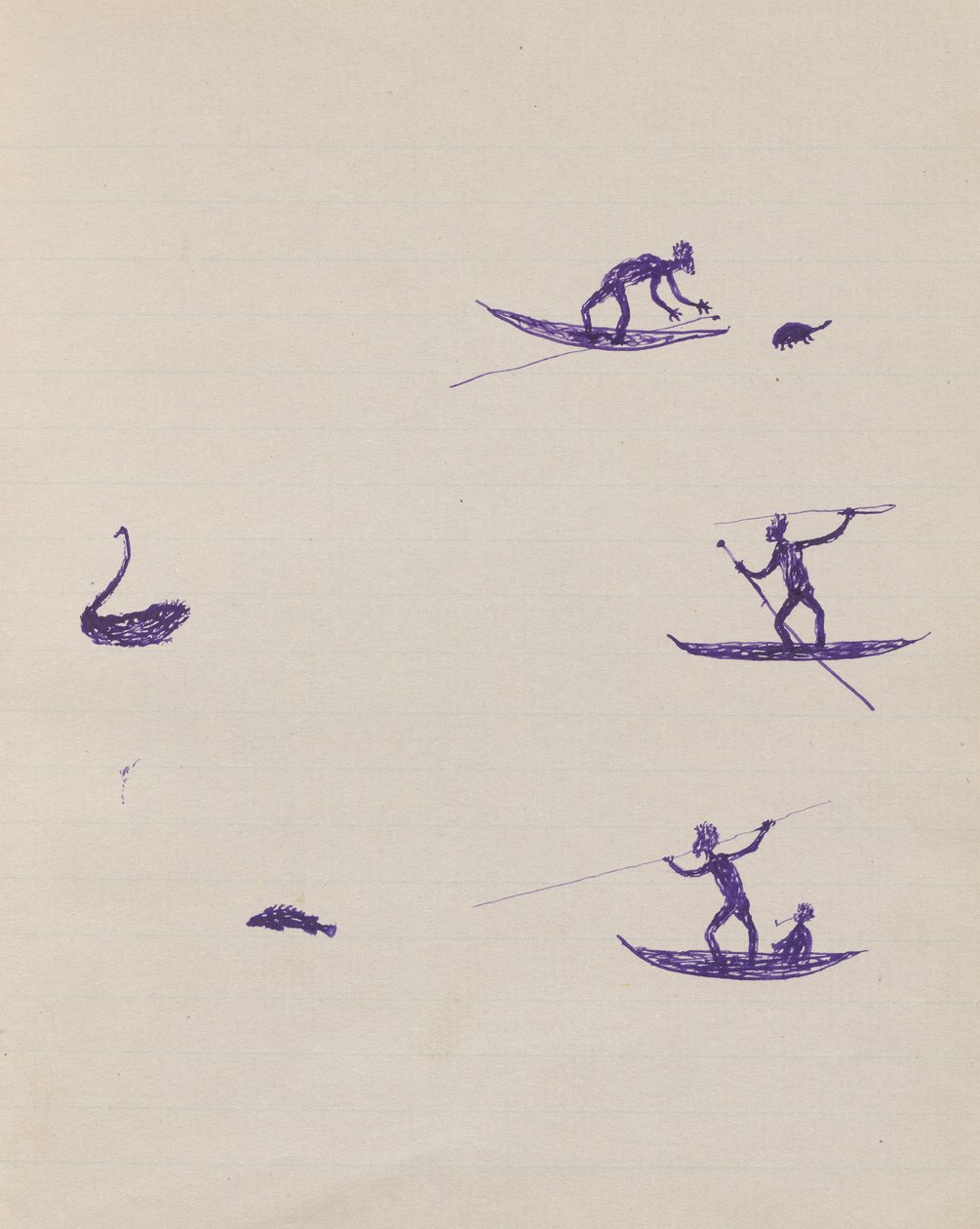 Kwatkwat pessoas - (Aboriginals spearing tartaruga, cisne e peixe) Sketchbook principalmente das atividades dos aborígenes e Whit ... de Tommy McRae