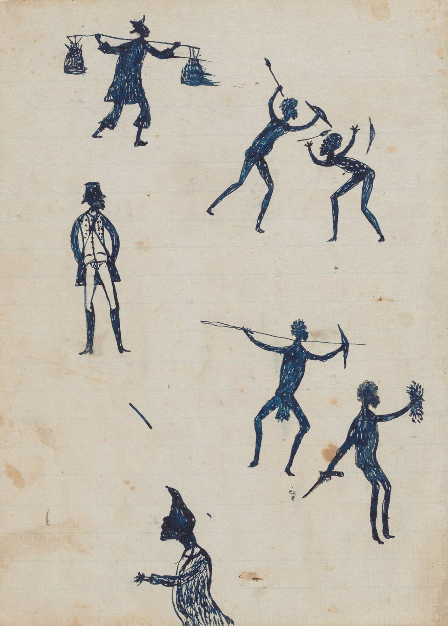 Kwatkwat pessoas - (homem chinês; homens lutando e caçando; posseiros; perfil) Sketchbook principalmente de atividades de Aborig ... de Tommy McRae