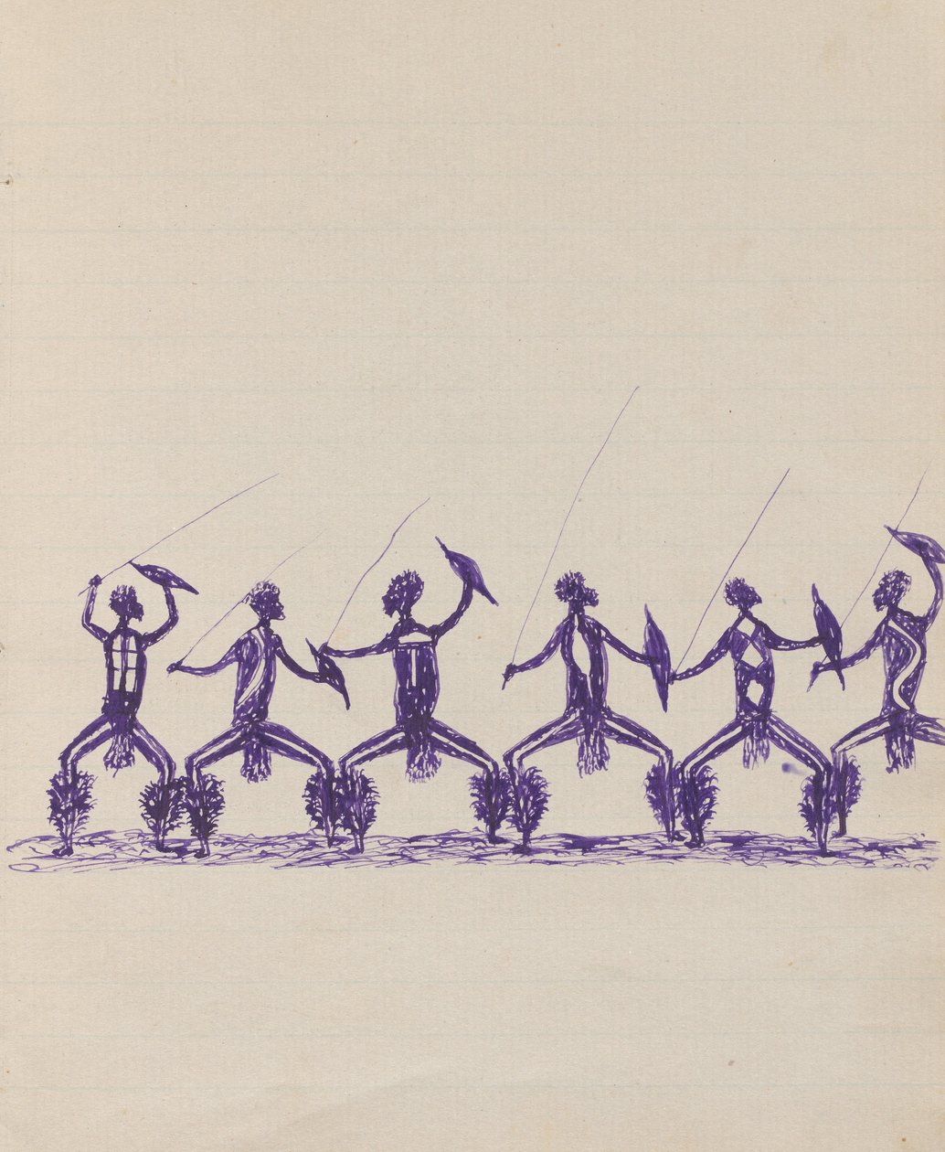 Kwatkwat people - (dança de guerra) Sketchbook principalmente de atividades de aborígenes e brancos de Tommy McRae