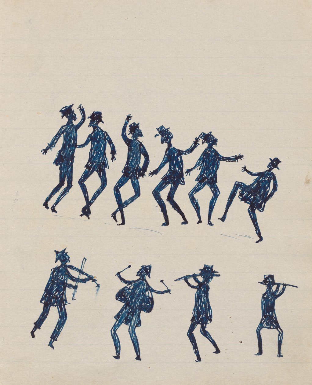 Kwatkwat people - (Brancos lutando; músicos) Sketchbook principalmente de atividades de aborígenes e brancos de Tommy McRae