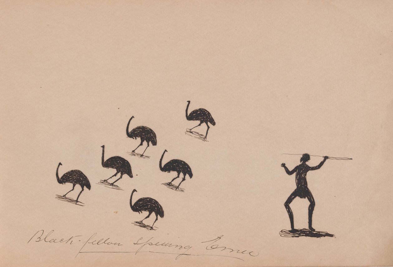 Kwatkwat people - Companheiro negro, espancando emu-Sketchbook of Aboriginal activities de Tommy McRae