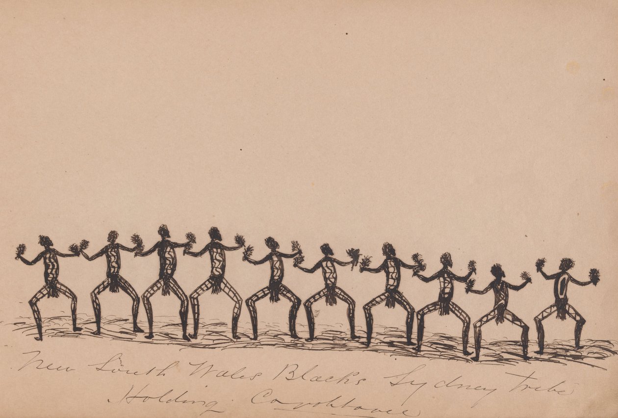 Kwatkwat people - Nova Gales do Sul Negros - Sydney tribo segurando corroboree Sketchbook de atividades aborígines de Tommy McRae
