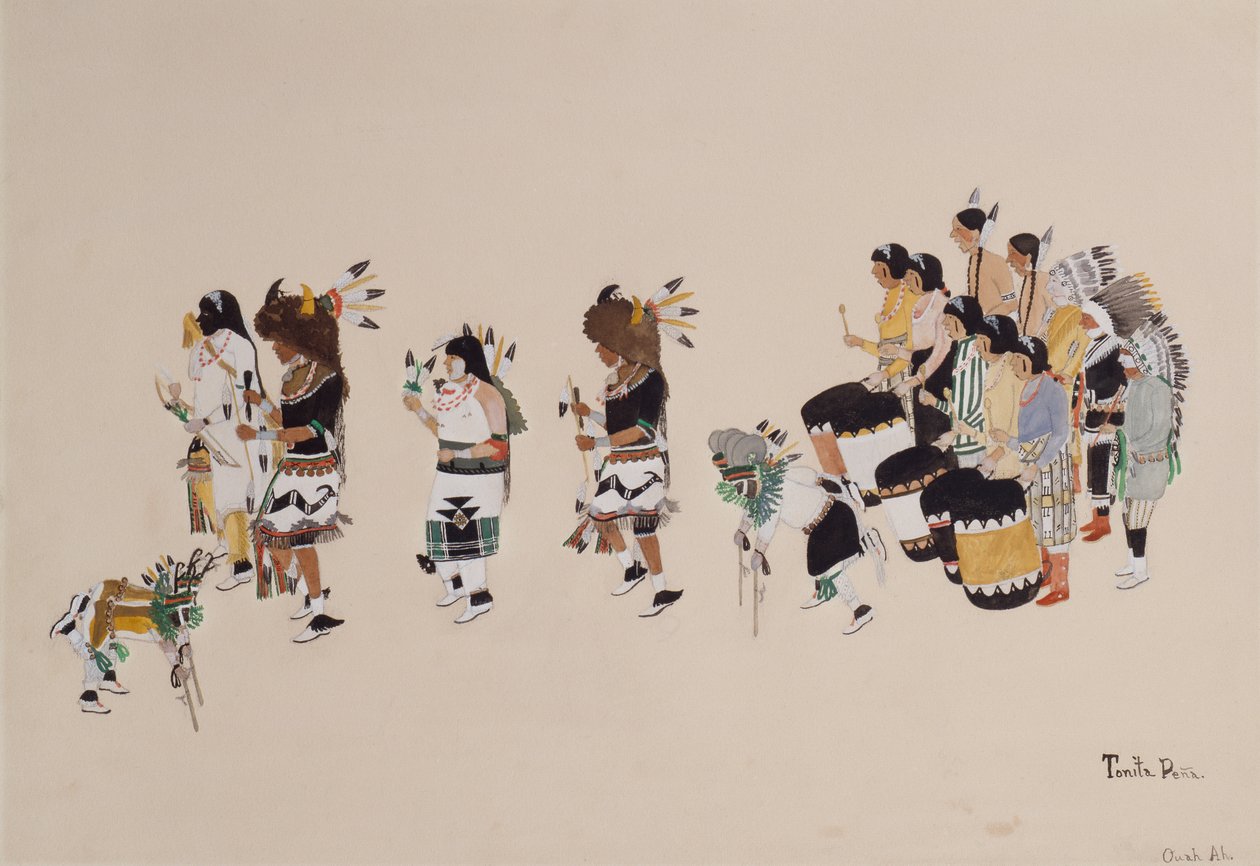 Buffalo Dance Chorus, c.1930-39 (tempera a bordo) de Tonita Peña