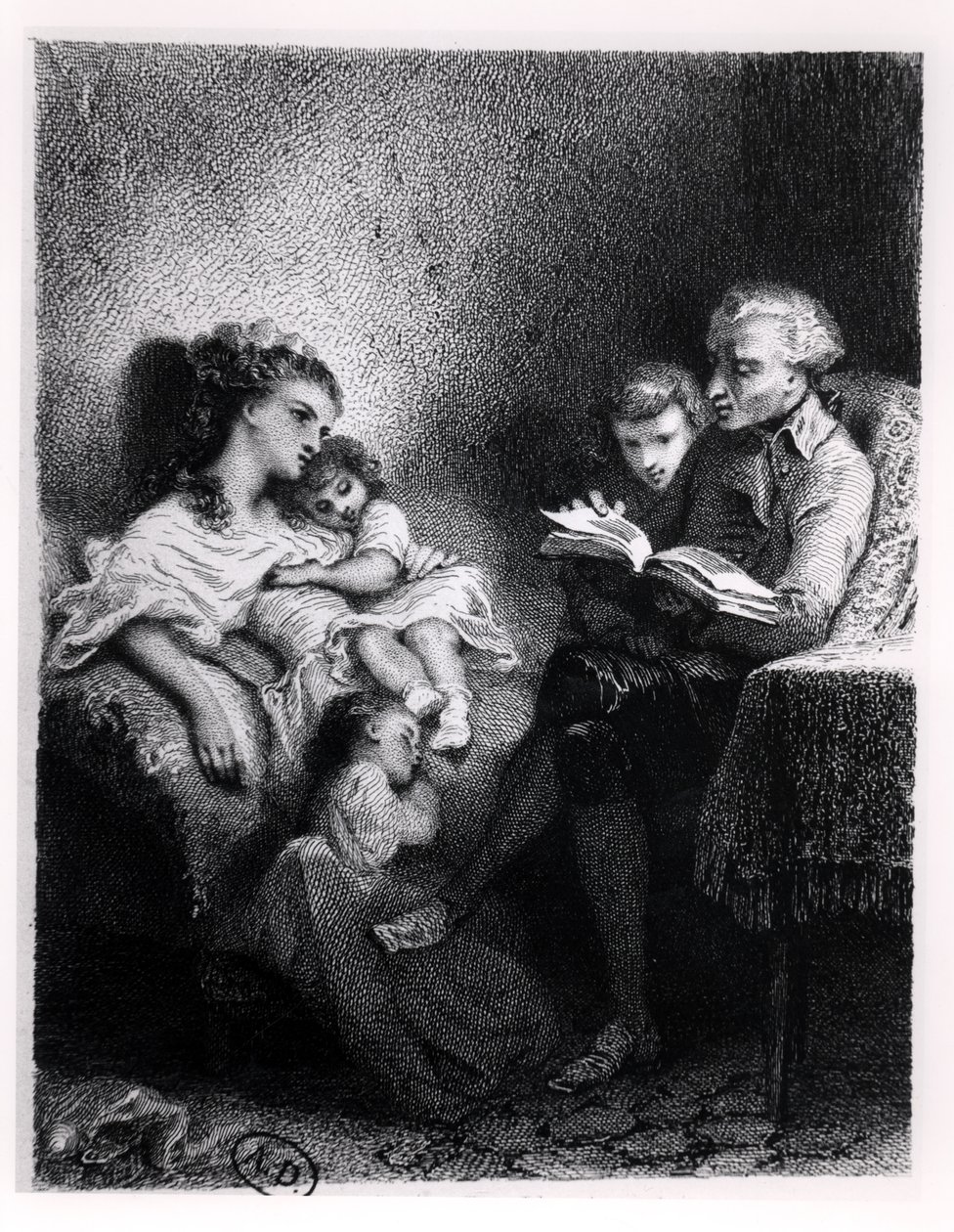 Alphonse de Lamartine (1792-1869) Lendo para sua família de Tony Johannot