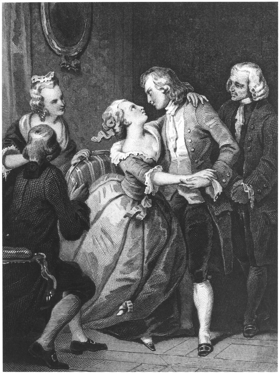 Sophie e Emile, ilustração de &39;L&39;Emile&39; de Jean-Jacques Rousseau (1712-1778) publicada em 1846, Paris de Tony Johannot