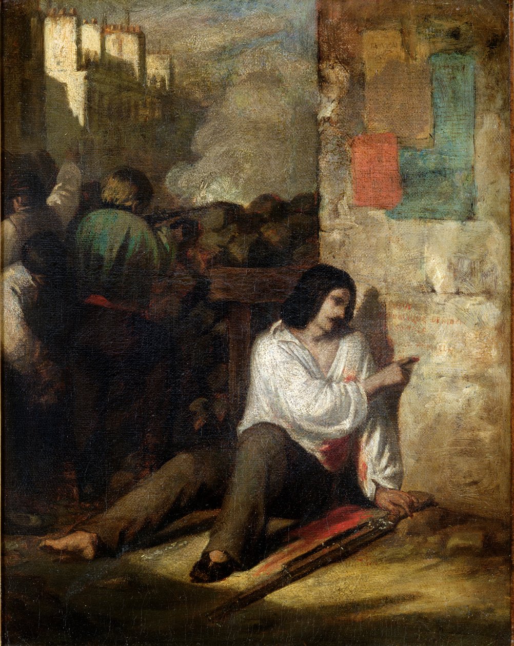A barricada em 1848 ou, O insurgente ferido, 1848-52 de Tony Johannot