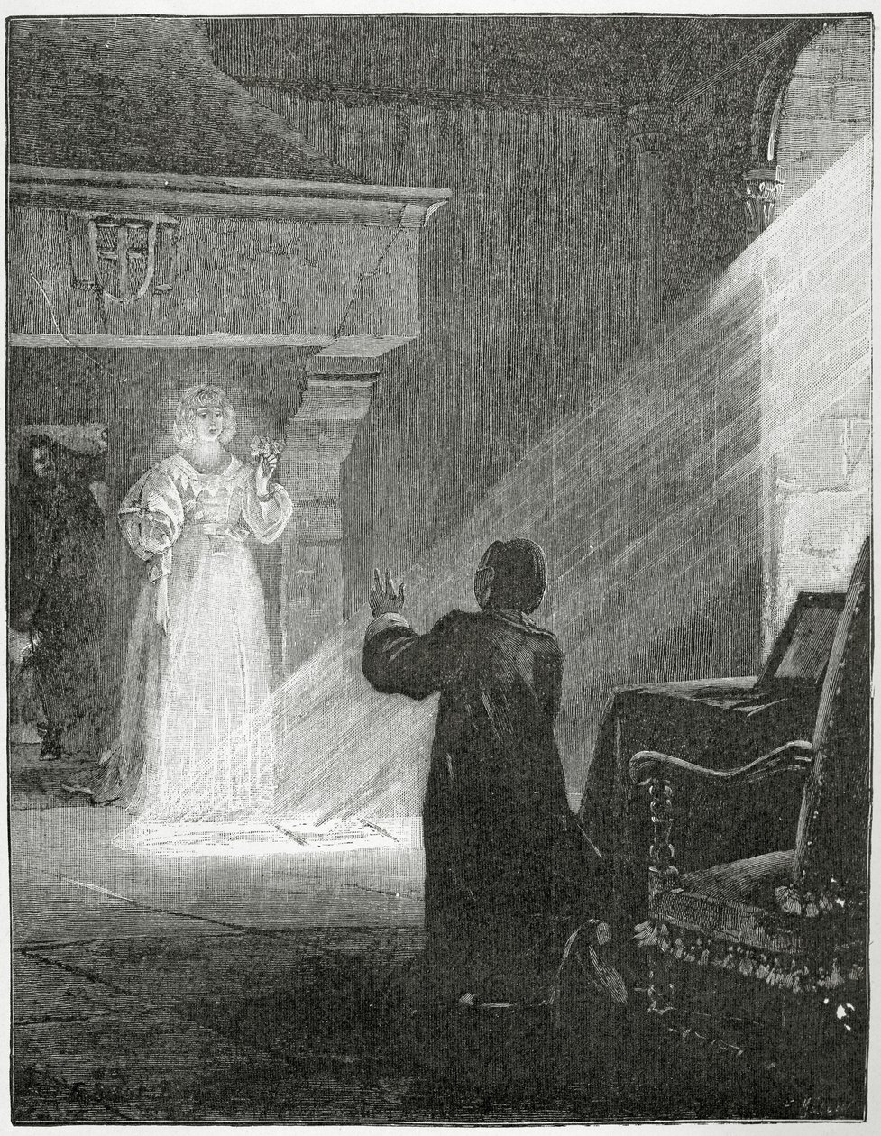 O homem na máscara de ferro, do século XIX (gravura bw) de Tony Robert Fleury