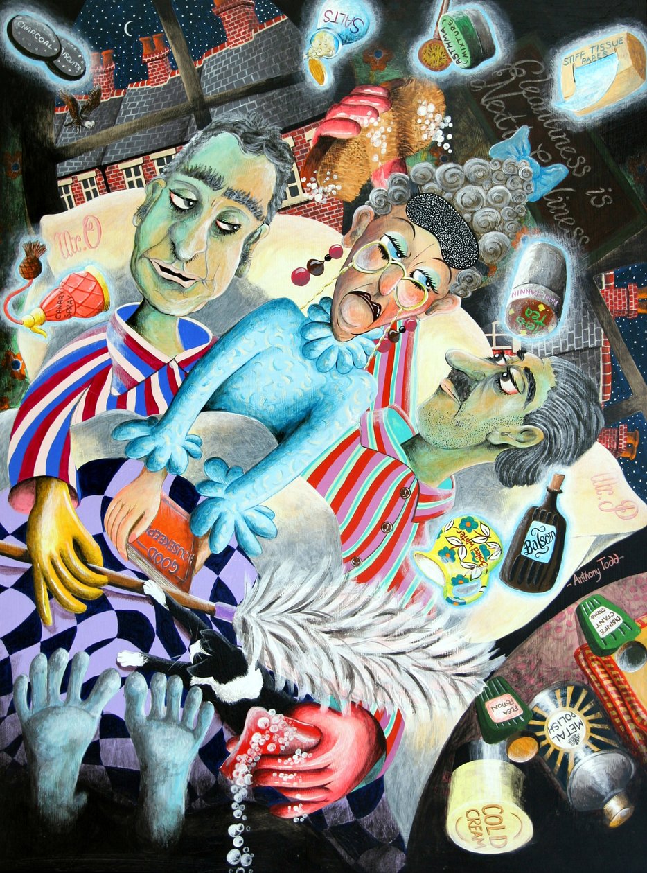 A Sra. Ogmore-Pritchard, por noite, incomoda seus maridos fantasmagóricos, 2005 (acrílico no painel) de Tony Todd