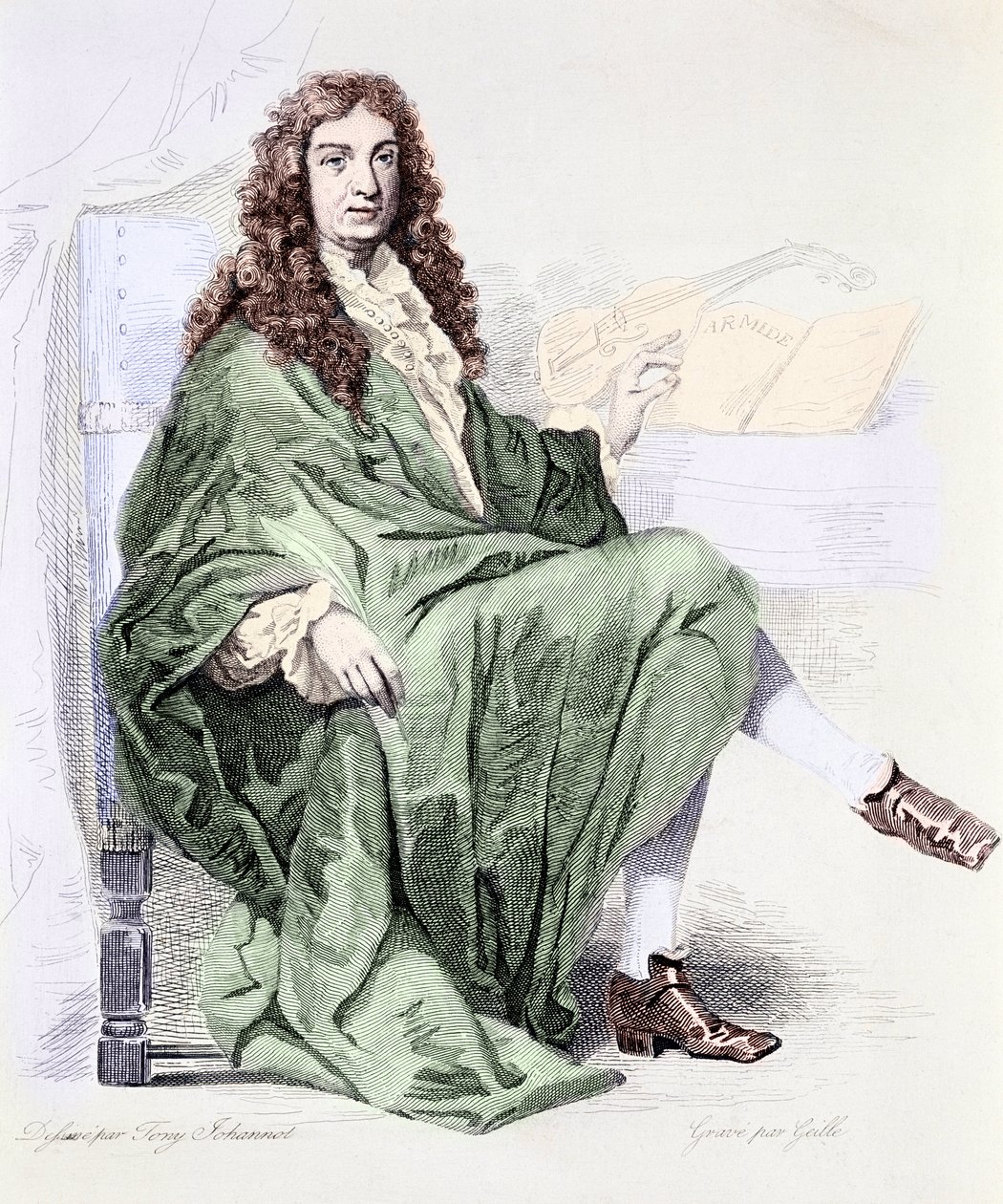 Retrato de Giovanni Battista Lulli ou Jean-Baptiste Lully (1632-1687) compositor na corte do rei Luís XIV - Gravura (Retrato do compositor Jean Baptiste Lully) Colecção privada de Tony (after) Johannot