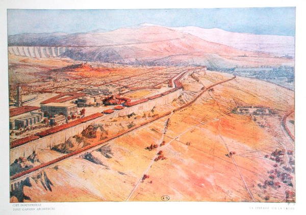 Um terraço com vista para um vale, desenhado por Tony Garnier (1869-1948) da 