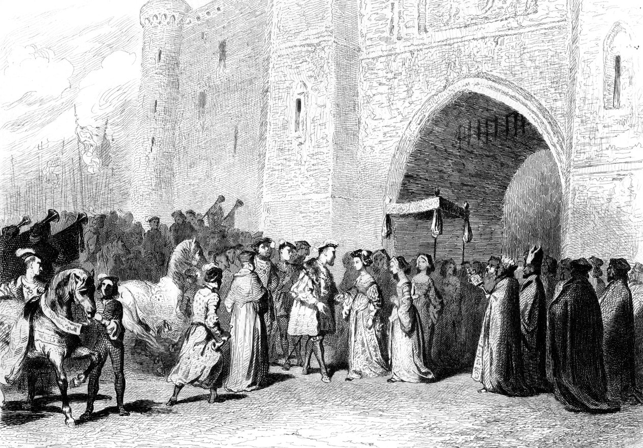 A reunião de Henrique VIII e Ana Bolena, 1520, 1842 de Tony Johannot