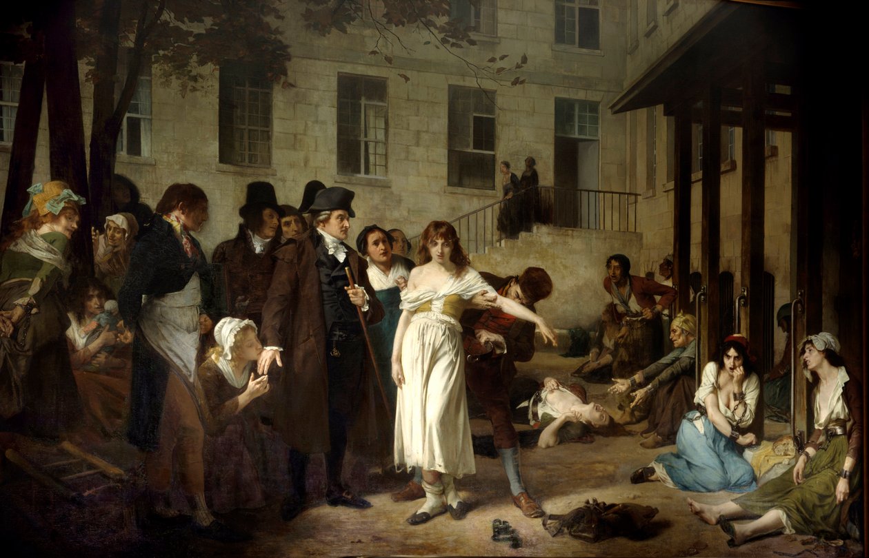 Doutor Philippe Pinel (1745-1826) libertando os estrangeiros das suas correntes em 1795 no Hospital Salpetriere em Paris, Pintura de Tony Robert Fleury (1837-1912) Paris do século XIX, Hospital Salpetriere de Tony Robert Fleury