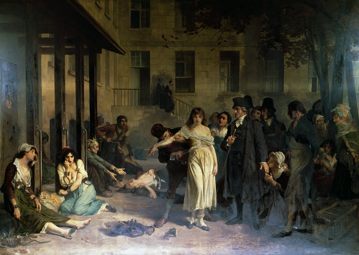 O psiquiatra Philippe Pinel (1745-1826) libertando a loucura das suas correntes no asilo de Salpetriere em Paris em 1795, pintura de Tony Robert-Fleury (1837-1911) de Tony Robert Fleury